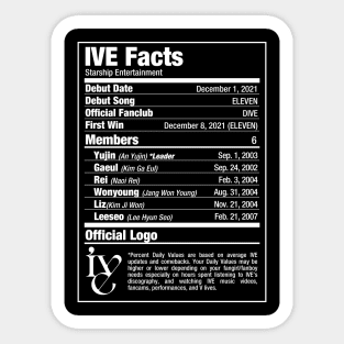 IVE Nutritional Facts Sticker